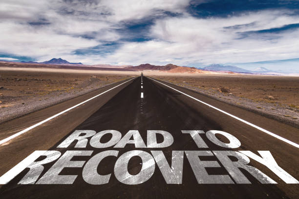 Road to Recovery sign Road to Recovery written on desert road drug rehab stock pictures, royalty-free photos & images
