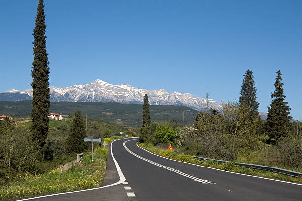 Road to Sparti and Taygetus mountains stock photo