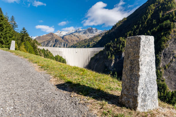 Road to the dam at Lago di Luzzone stock photo