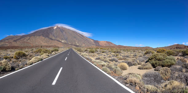 Road to the mountain Teide on the island of Tenerife, Canary Islands Road to the mountain Teide in the national park Parque National del Teide on the island of Tenerife, Canary Islands, Spain altocumulus stock pictures, royalty-free photos & images