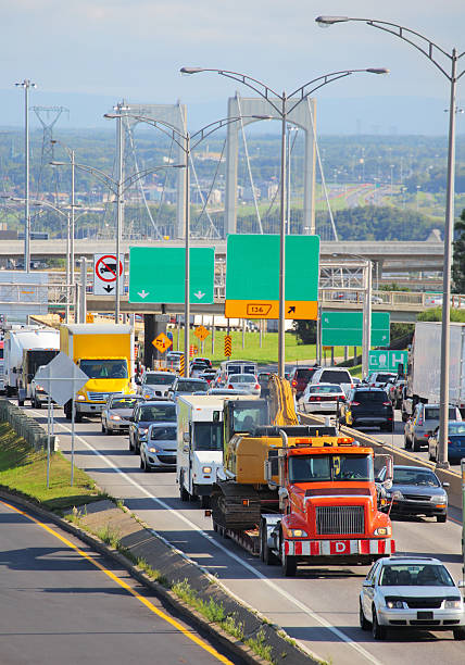 Road Traffic on Modern Highway  buzbuzzer quebec city stock pictures, royalty-free photos & images