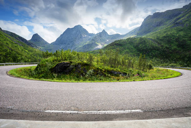 Road with hairpin bend in Norway mountains stock photo