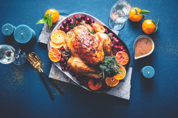 Roasted Turkey with Clementines Corsica and Cranberry stock photo