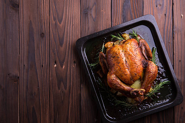 Roasted whole chicken / turkey for celebration and holiday stock photo
