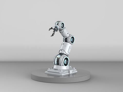 3d rendering robotic arm on grey background