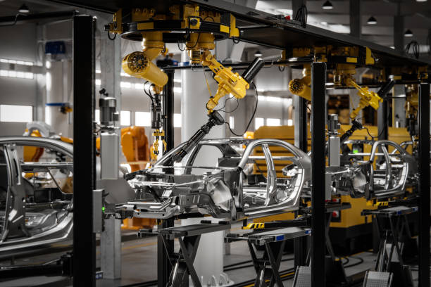 Robotic automotive assembly in factory stock photo