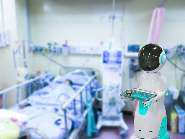 Robotic technology for medical assistants in hospitals stock photo