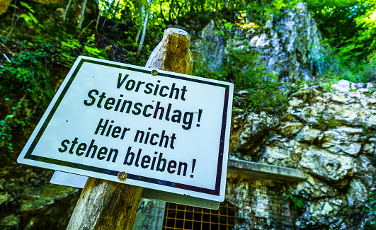rock fall warning sign in germany