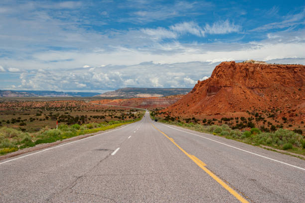 Rock formation on the side of the road on highway 84 in New Mexico near Ghost Ranch, Abiquiu stock photo