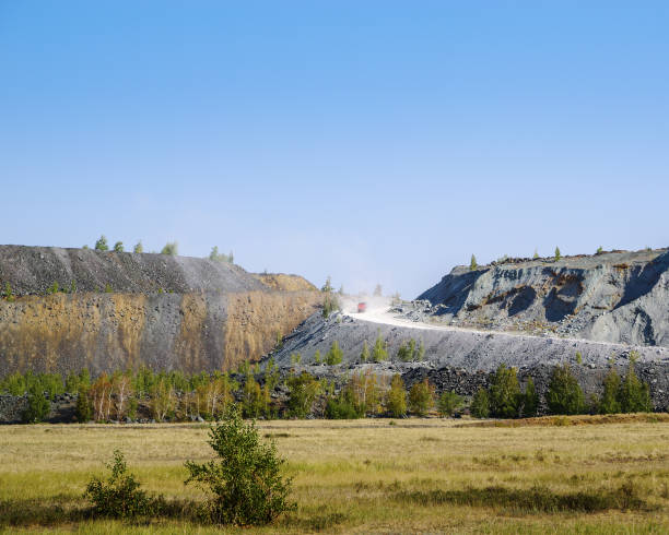 Rock heaps near a copper-nickel quarry stock photo