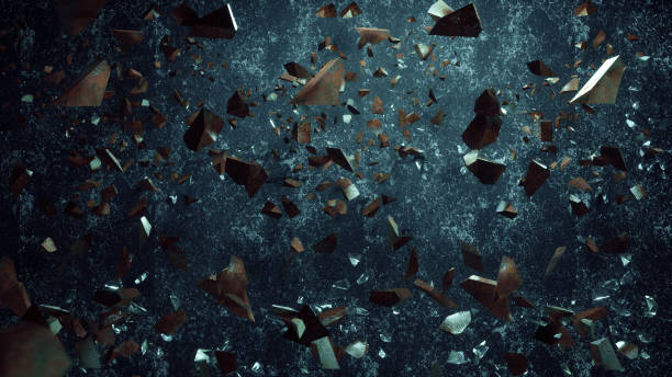 pedra de pedra e vidro quebrado explosão de respingo isolado em fundo sujo - arruinado - fotografias e filmes do acervo