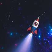 Rocket on Blue background - 3D rendering