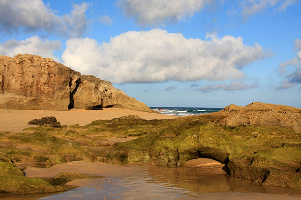 Rocks and sky in Calheta beach, Porto Santo stock photo