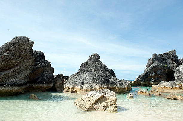 Rocks in Horseshoe bay of Bermuda stock photo