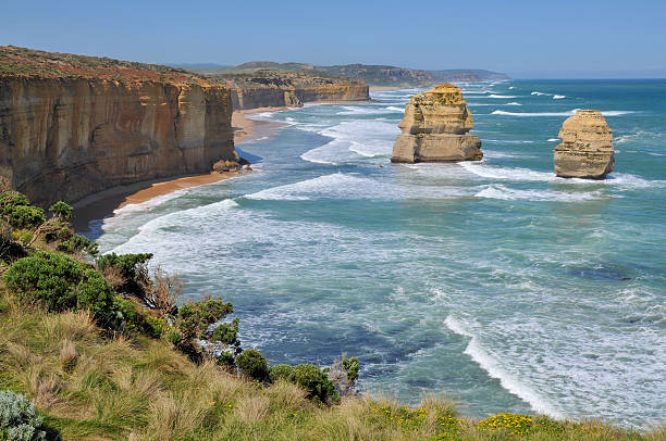 Rocky shoreline on the Great Ocean Road, Australia stock photo