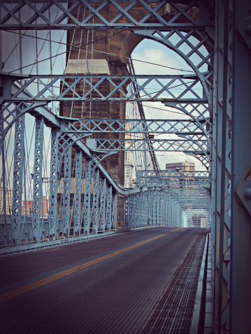 Roebling Suspension Bridge going into Cincinnati, OH   