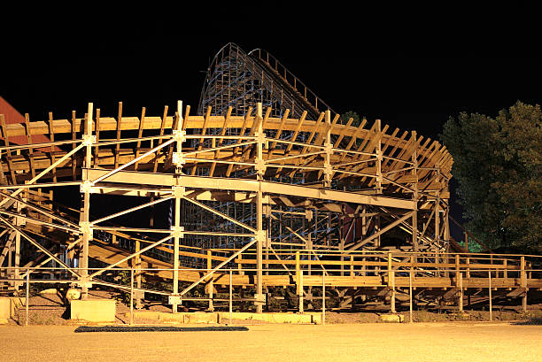 Roller coaster at night stock photo