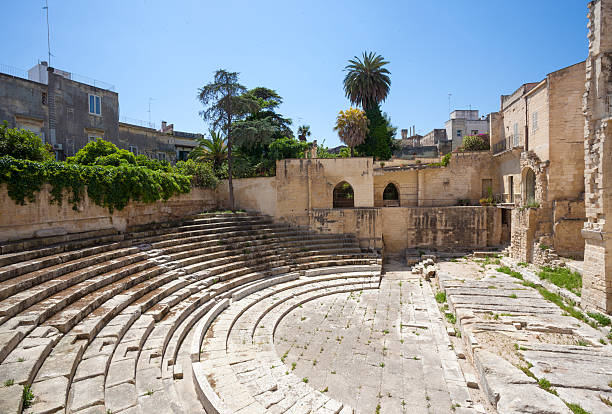 Roman Amphitheater - Roman Theatre of Lecce, Puglia Italy "Roman Amphitheater - Teatro romano di Lecce, Puglia Italy-OTHER photos from Puglia and Basilicata:" lecce stock pictures, royalty-free photos & images