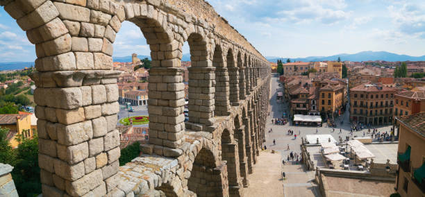 Roman Aqueduct of Segovia, Spain, a UNESCO World Heritage Site stock photo