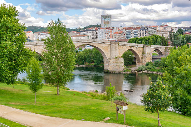 Roman bridge in Ourense stock photo