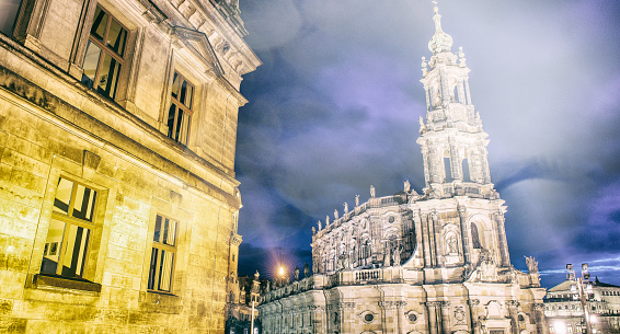 Historic Frauenkirche church and colorful houses in Dresden, Germany