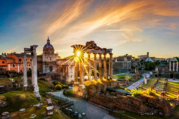 Roman Forum at sunrise stock photo