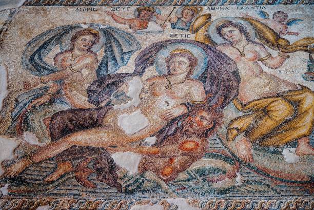 Roman mosaic in House of Aion, Nea Paphos, Cyprus stock photo