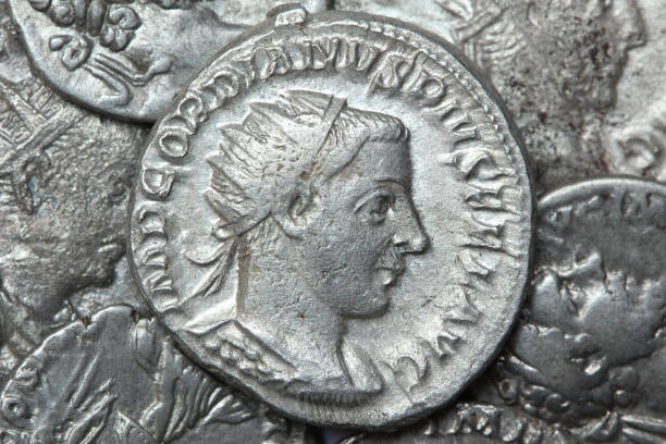 Roman silver coins - denarius stock photo