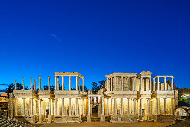 Roman theater of Merida, Night stock photo