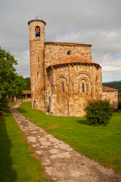 Romanesque church, Valderredible, Cantabria Collegiate  church of San Martin de Elines. Tower and apse. Camino de Santiago. Santiago's Road romanesque stock pictures, royalty-free photos & images