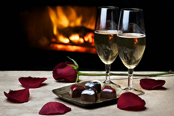 Romantic Evening by the Fire stock photo