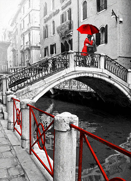 Romantic lovers on the Bridge in Venice. stock photo