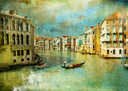 gondolas in greand canal. artistic picture in painting style