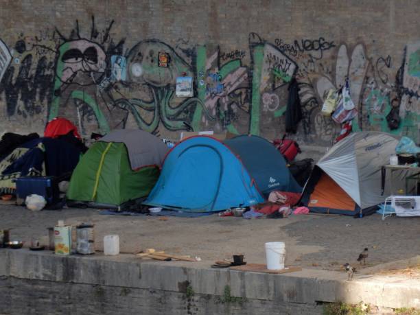 Rome - Homeless under the Mazzini Bridge stock photo