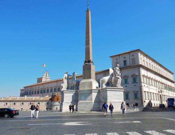 Rome - Obelisk in Quirinale Square Rome, Lazio, Italy - April 20, 2017: Obelisk in Piazza del Quirinale inserted in the sculptural group of the Dioscuri Fountain japanese prime minister's official residence stock pictures, royalty-free photos & images