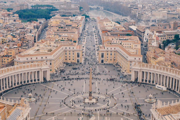 Rome Saint Peters square as seen from above aerial view in Rome, Italy stock photo
