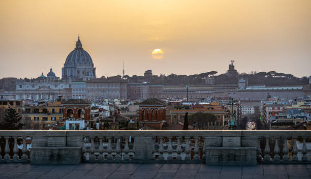 Rome, view of the city from above with St. Peter's Basilica. stock photo
