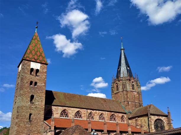 Roof and towers of Saint Peter and Paul church Wissembourg Roof and towers of Saint Peter and Paul church Wissembourg, France bas rhin stock pictures, royalty-free photos & images