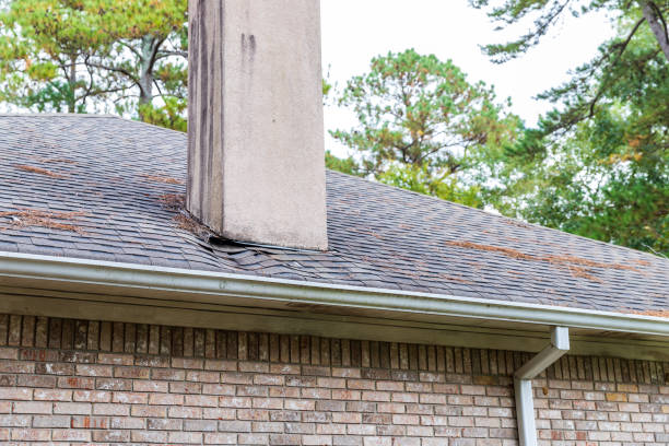 Roof needing repair from damage caused by water leak. stock photo