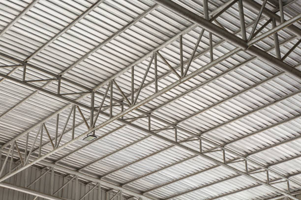 Roof truss structure In the factory texture background stock photo