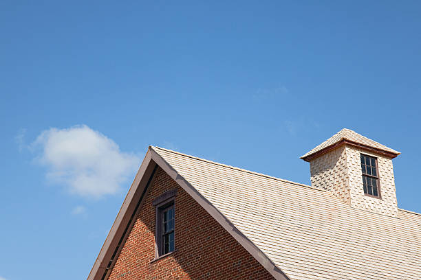 Roof with Cedar Shingles stock photo