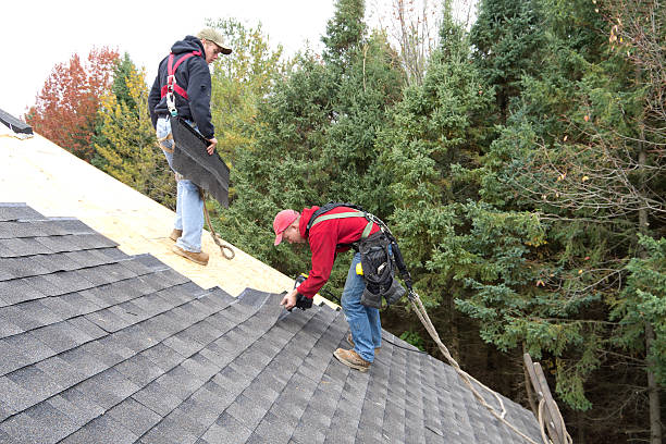 Roofers Installing Asphalt Shingles stock photo