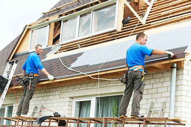 roofing work with flex roof stock photo