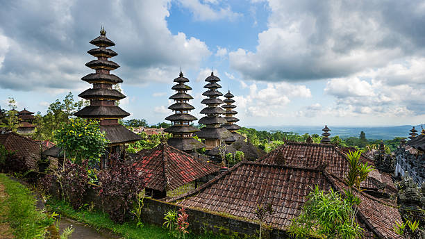 Roofs of Besakih Temple on Bali in Indonesia stock photo