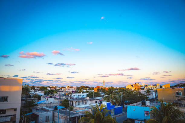 A rooftop at a hostel in Playa del Carmen, Mexico stock photo