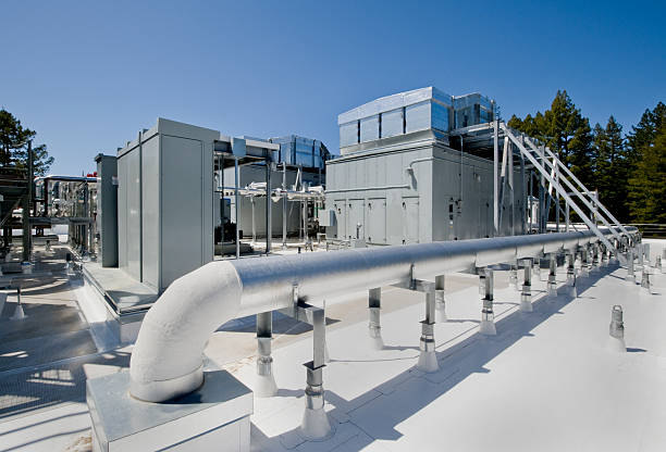 Rooftop Industrial HVAC System stock photo