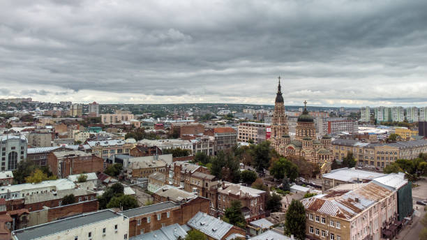 rooftop view on cathedral, kharkiv city aerial - kharkiv imagens e fotografias de stock