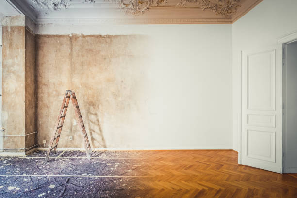 room  before and after renovation or  refurbishment stock photo