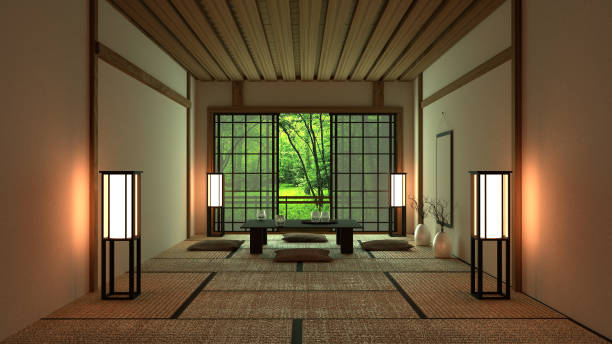 Room Design Japanese-style. 3D rendering stock photo