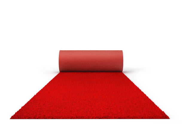 scherma di corda con tappeto rosso isolato su sfondo bianco. illustrazione 3d - red carpet foto e immagini stock